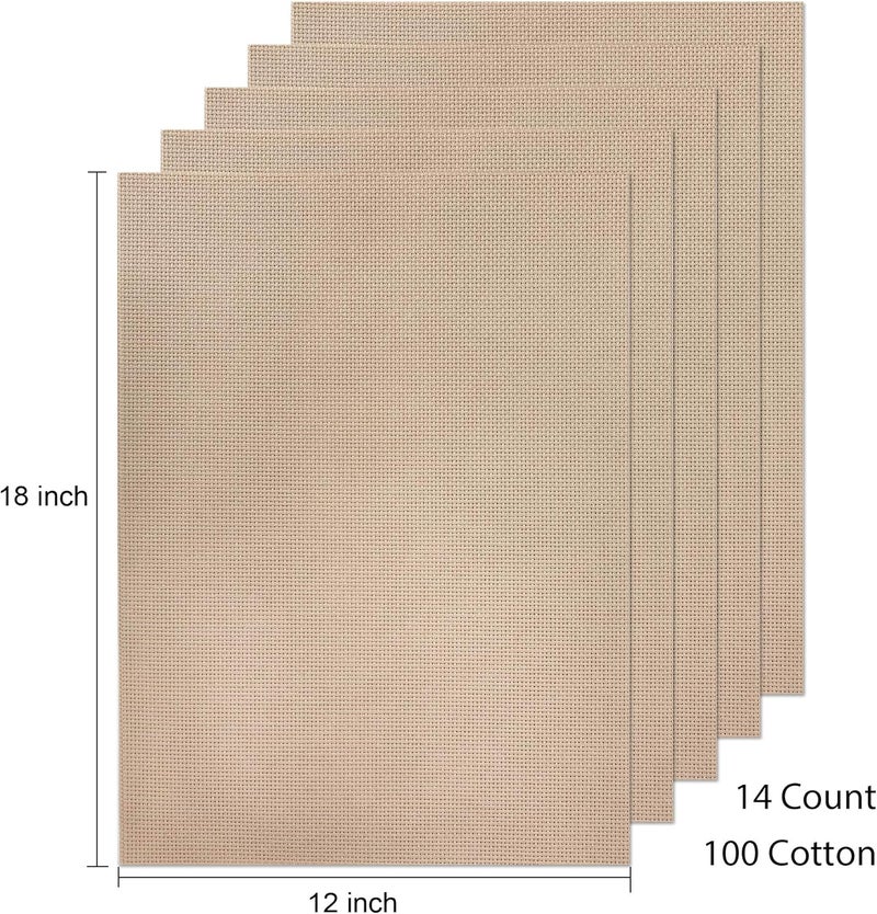 Donmon Aida Cloth 14 Count Cross Stitch Fabric,12×18inch,5Pcs (litgh Khaki) - Image 4